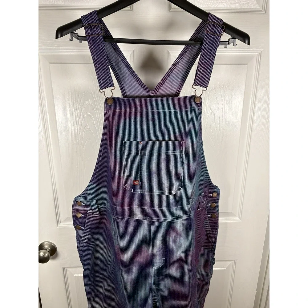 Dickies Custom Ice Dyed Striped Denim Overalls 2XL Purple Pink Rave Grunge